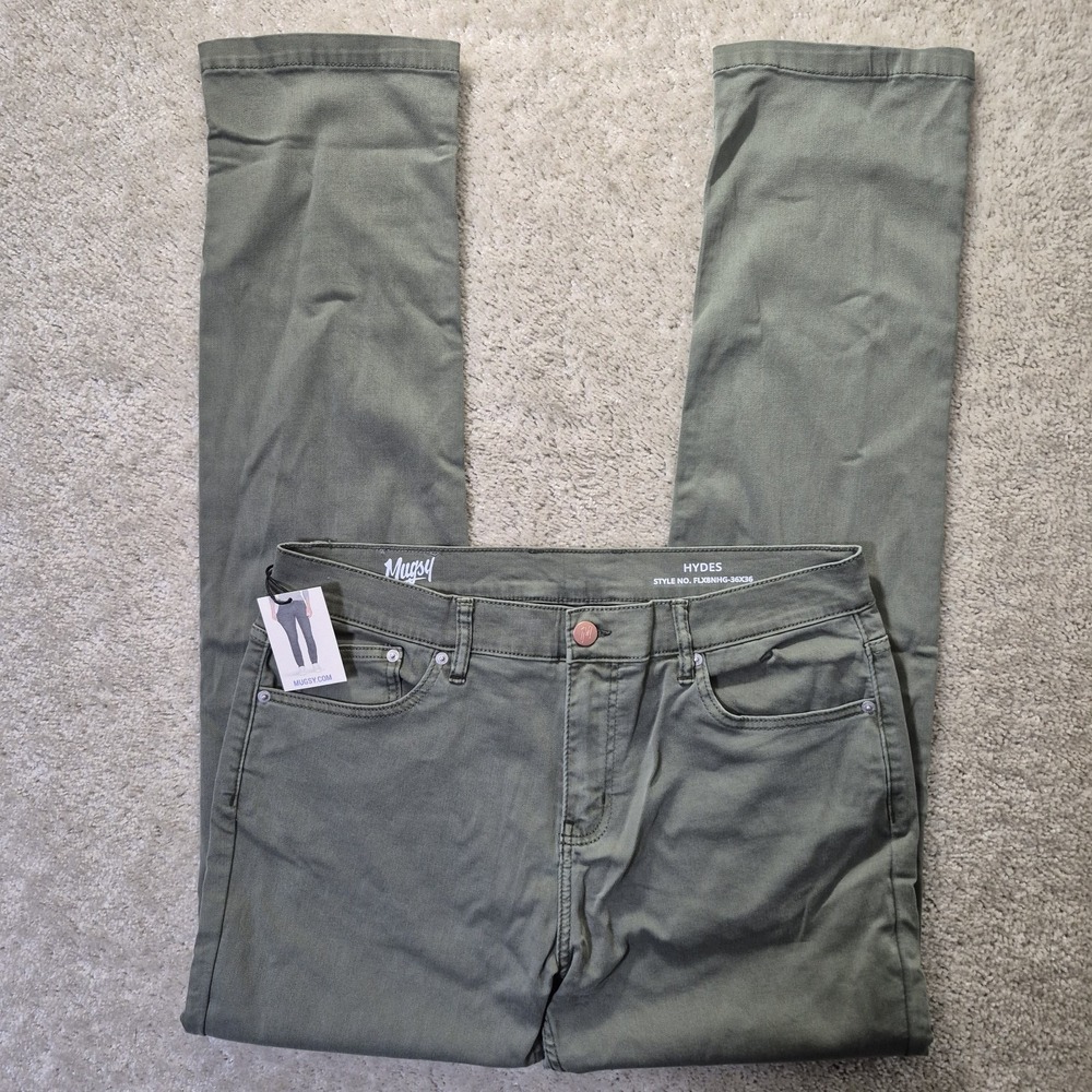 Mugsy Hydes Jeans Mens 36x36 Green Slim Straight Stretch Comfort Preppy Hipster